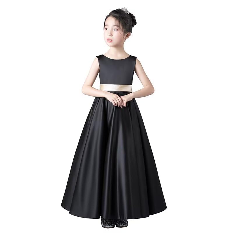 Kayiyasu Long Satin Dress for Perfect for Piano Formal Slimming Children's Dress, V-Neck Girls, Recitals, Weddings, Occasions, Sleeveless, Elegant,