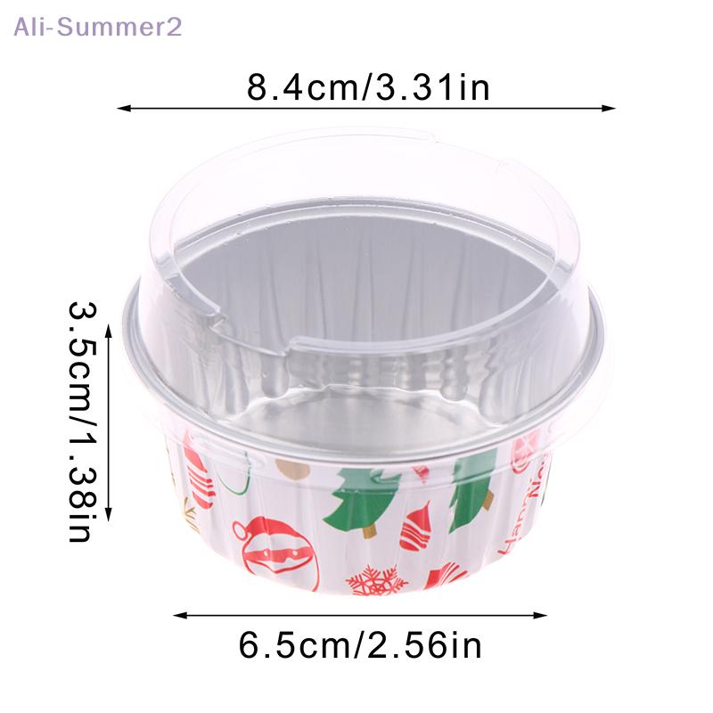 {MX} 10Pcs 125ml Christmas Aluminum Foil Tin Cup With Lids Reusable Pudding Cupcake Mold Air Fryer Baking Tray Tinfoil Cups