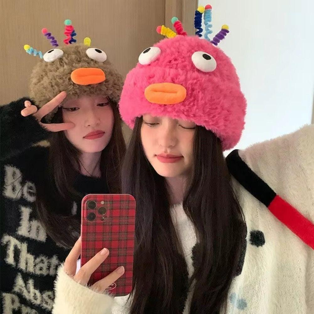 Warm Cartoon Big Eyes Hat Y2k Winter Outdoor Cap Creative Funny Plush Beanies  Cold Weather