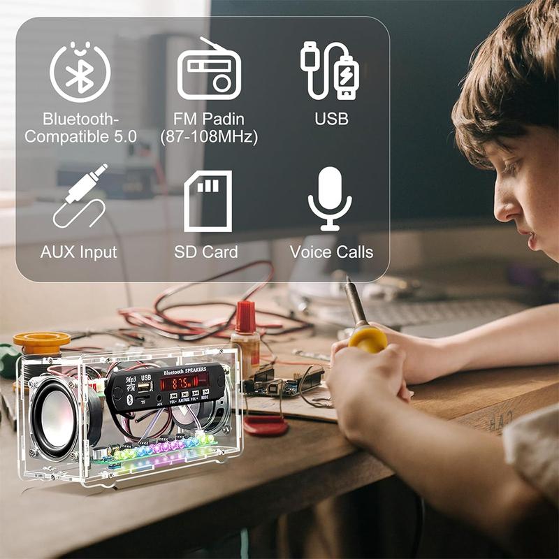 DIY Bluetooth-Compatible Speaker Kit LED FM Radio USB Mini Home Sound Amplifier with Digital Display Soldering Project Practice