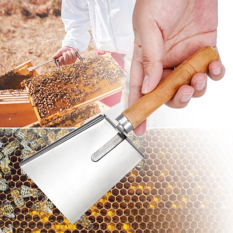 1PC Beekeeping Shovel Beehive Pollen Shovel Clean Stainless Steel Honey Scraper Cleaner Tools Beekeeper Supplies Wooden Handle