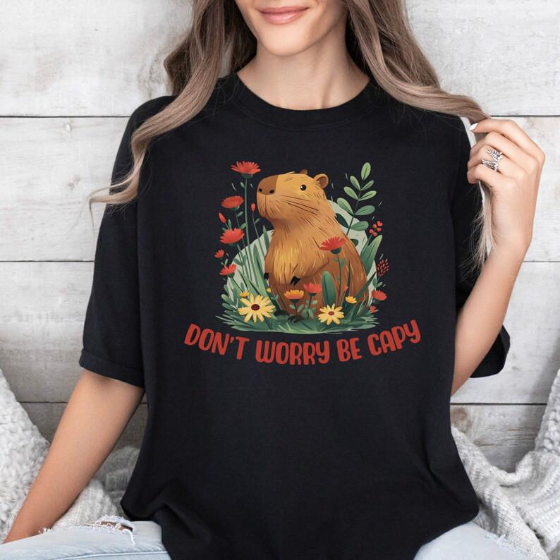 Capybara Don t Worry Be Capy Short Sleeve Adult Unisex T-Shirt Full Size Unisex T-Shirt S