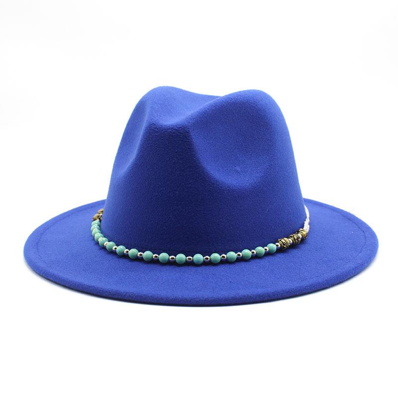Chain Woolen British Retro Jazz Hat Big-Brimmed Top Hat Woolen Hat Retro Big-Brimmed Hat White Top Hat