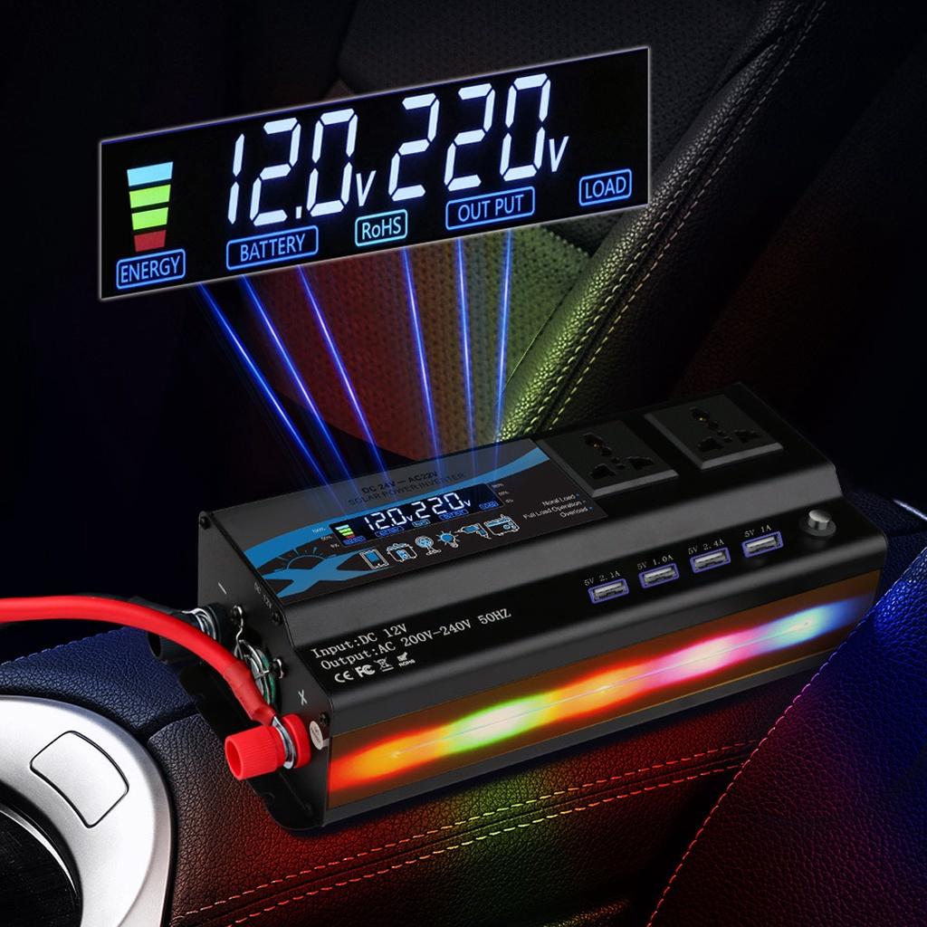 5000W/6000W Modified Sine Wave Inverter Voltage Transformer DC12V/24V To AC 220V Car Power Inverter LCD Luminous 4 USB