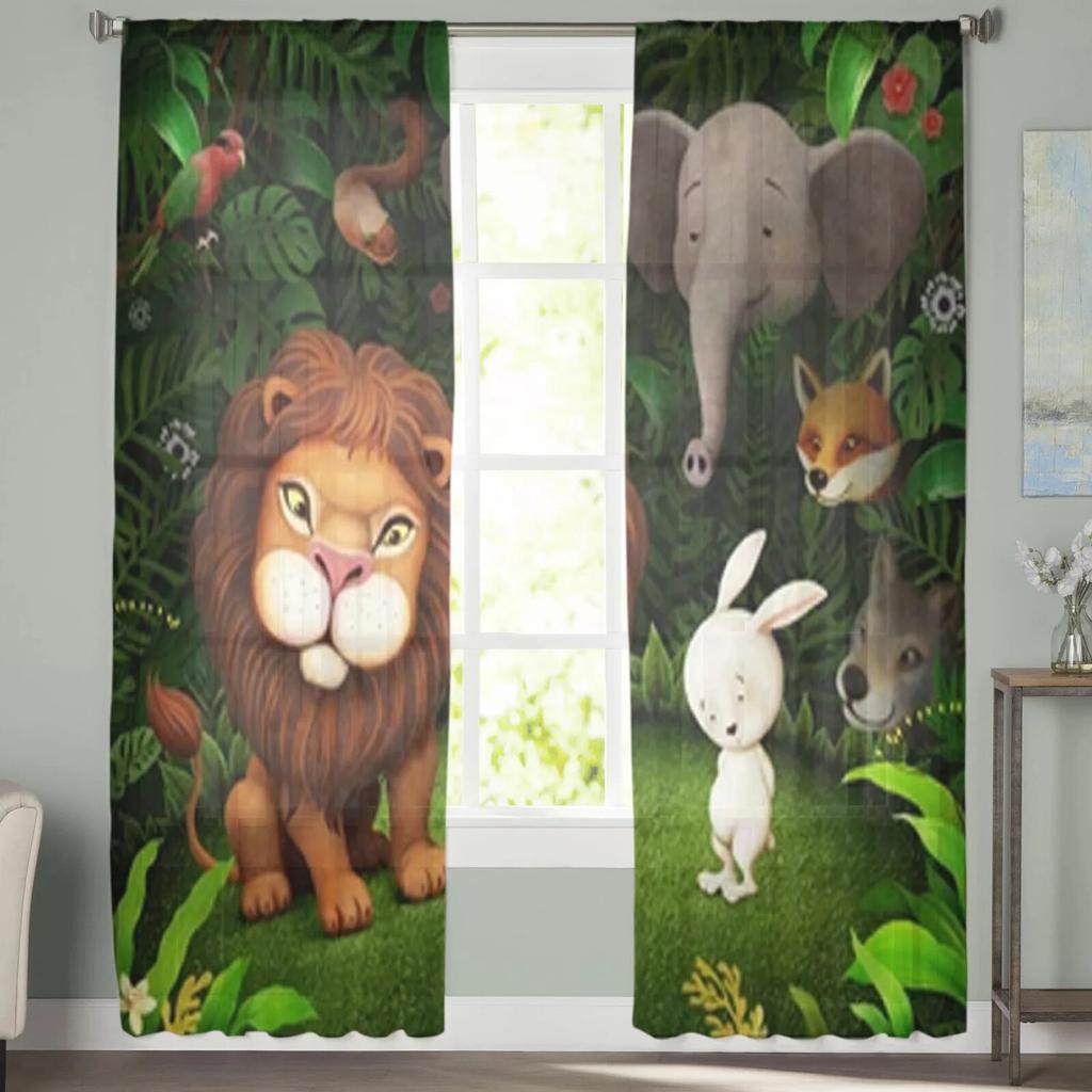 Lion In The Jungle Sheer Window Curtains For Living Room Bedroom Modern Voile Tulle Curtains Fabric Drapes For Kitchen