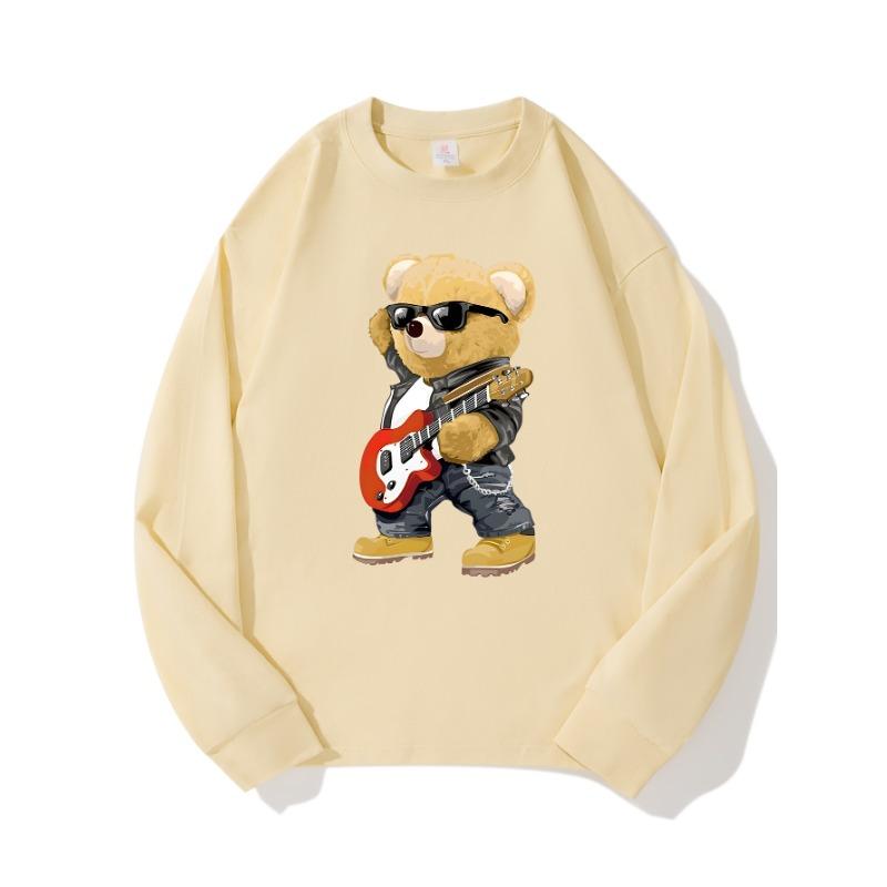 

Guitar Bear Осенняя одежда Длинные рукава Чистый хлопок Новый мужской и женский топ, Весенний внутренний слой, Базовая рубашка, Круглая горловина Длинные рукава Футболка XXL бежевый