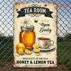 Vintage Tea Room Metal Sign    Rustic Wall Art with Honey  Lemon Tea Specialty Floral Design Perfect for Bars Beach Villa