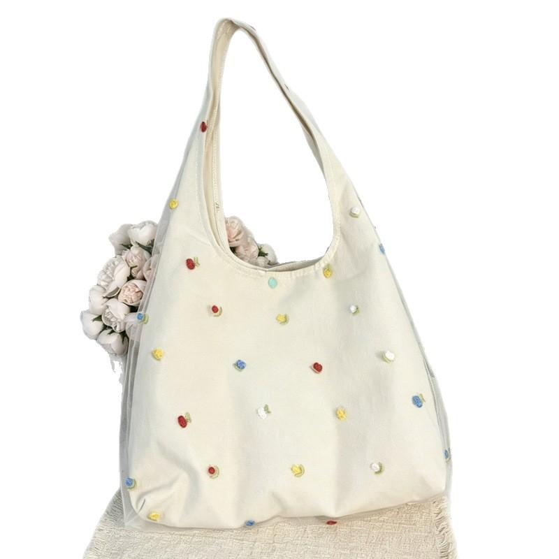 Fashionable Embroidered Flower Small and Fresh Large-capacity Casual Shopping Shoulder-strap Underarm Tote Bag