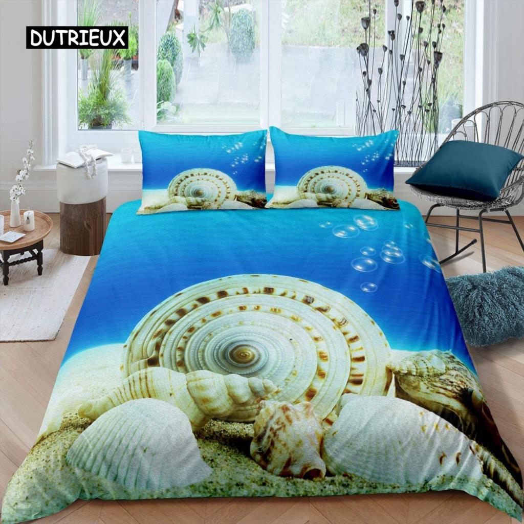 

Пододеяльник из ракушек, Гавайи, тропический пейзаж, комплект постельного белья из микрофибры, 2/3 шт., морская тема, двуспальное одеяло размера Queen King, покрывало EU single(135x200cm)