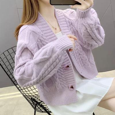 Women's V-Neck Twist Knit Cardigan - Short Autumn 2025 Trend