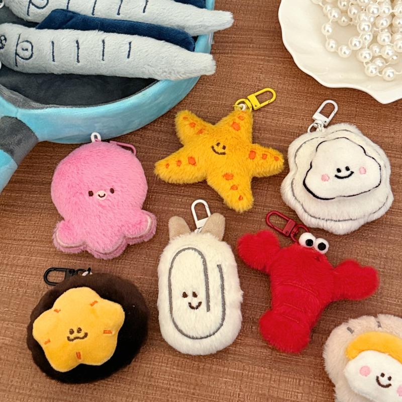 Cute Creative Marine Animal Plush Keychain Cartoon Fun Octopus Starfish Pendant Backpack Decoration Pendant Plush Doll Gift
