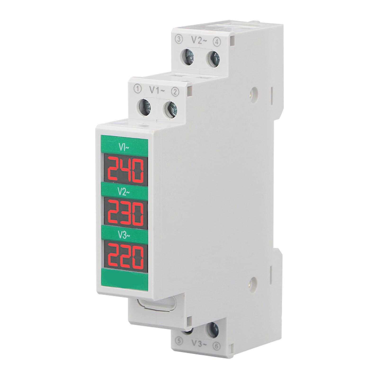 

3 Phase AC Voltmeter Din Rail Mount LCD Digital Display Voltage Meter Electric Power Meter 60‑450V