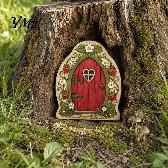 Small Fairy House Accessories Mini Wooden Door, 2D Flat Miniature Garden Rustic Nordic Style Decor Gate for DIY Craft, Dollhouse Accessory,