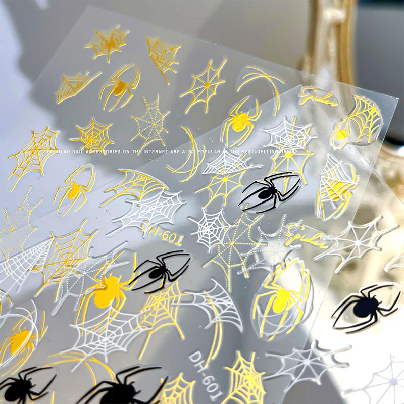 Pinturas Formato Aranha Dourada Preto e Branco Adesivo de Unha Realce Adesivo Decalque de Unha Acessórios Patch