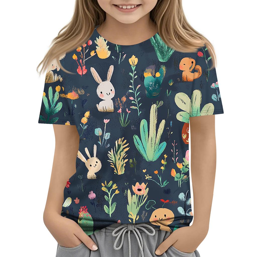 Children's Printed Round Neck Short Sleeved Casual T-shirt