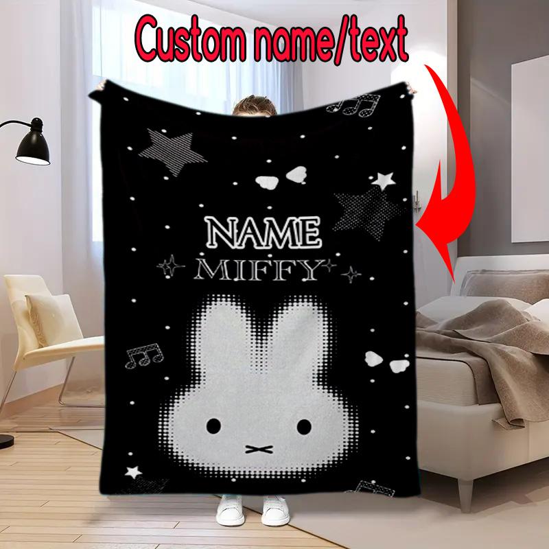 Custom Name Miffy Rabbit Strawberry Blanket Suitable All Seasons Soft Comfortable Sofa Office Home Blanket Suitable For All Seasons Home Decor