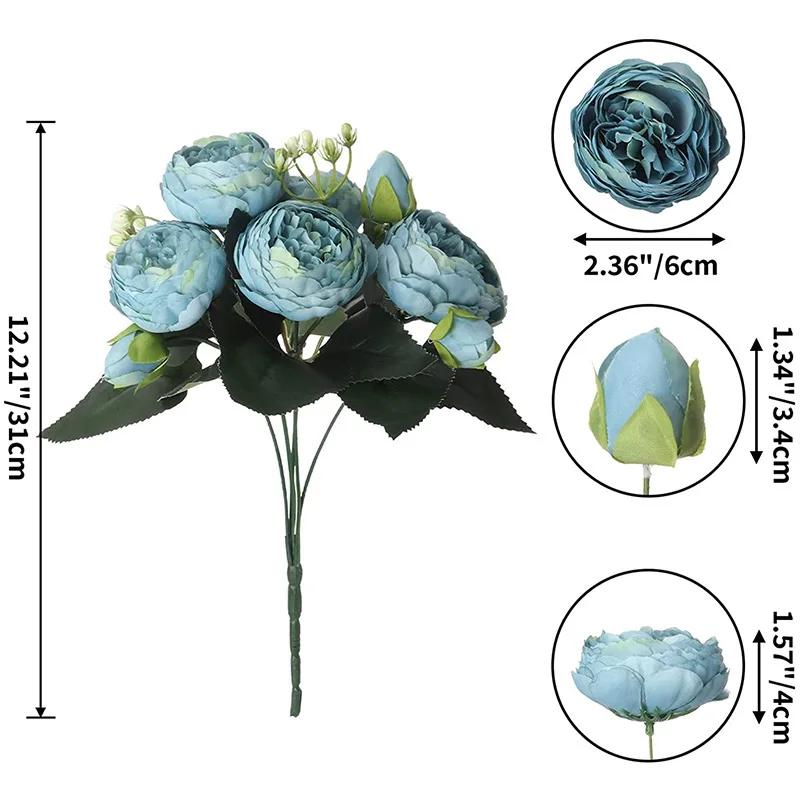 30cm Rose White Peony Artificial Flowers Bouquet 5 Big Head and 4 Bud Cheap Fake Flowers for Home Wedding Decoration Indoor