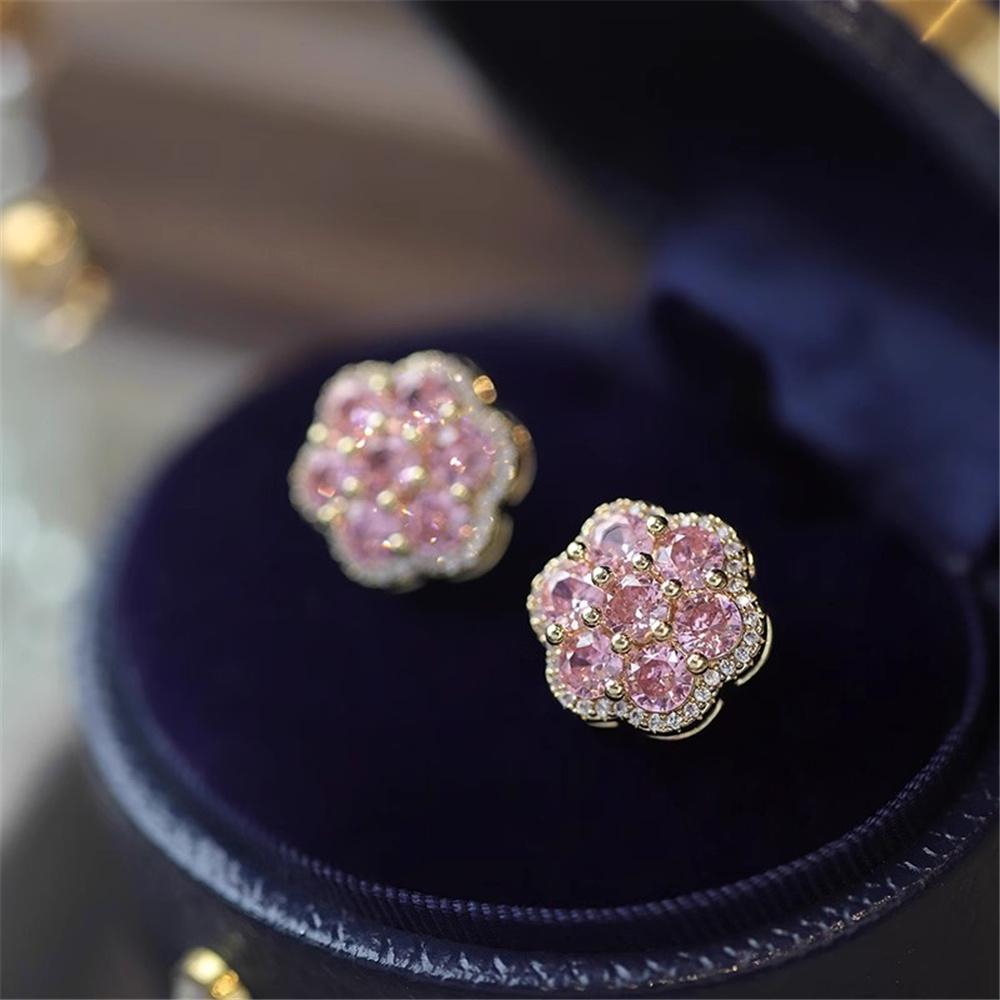 

Cute Female Gold Color Pink Zircon Stone Snowflake Stud Earrings Lovely Bridal Wedding Jewelry For Women