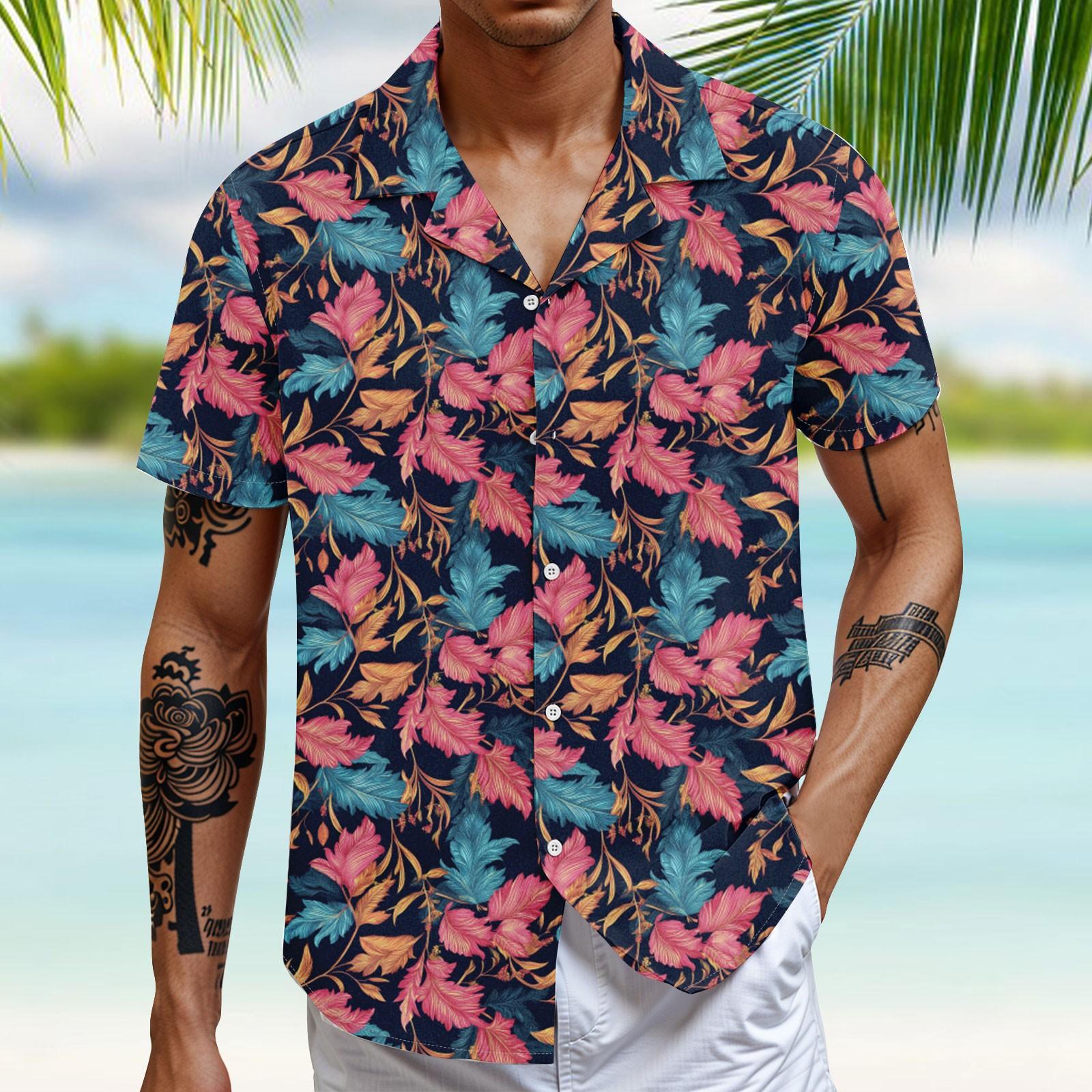 

Гавайская рубашка для мужчин, мужские винтажные рубашки для боулинга на пуговицах, летняя пляжная рубашка с коротким рукавом L винный