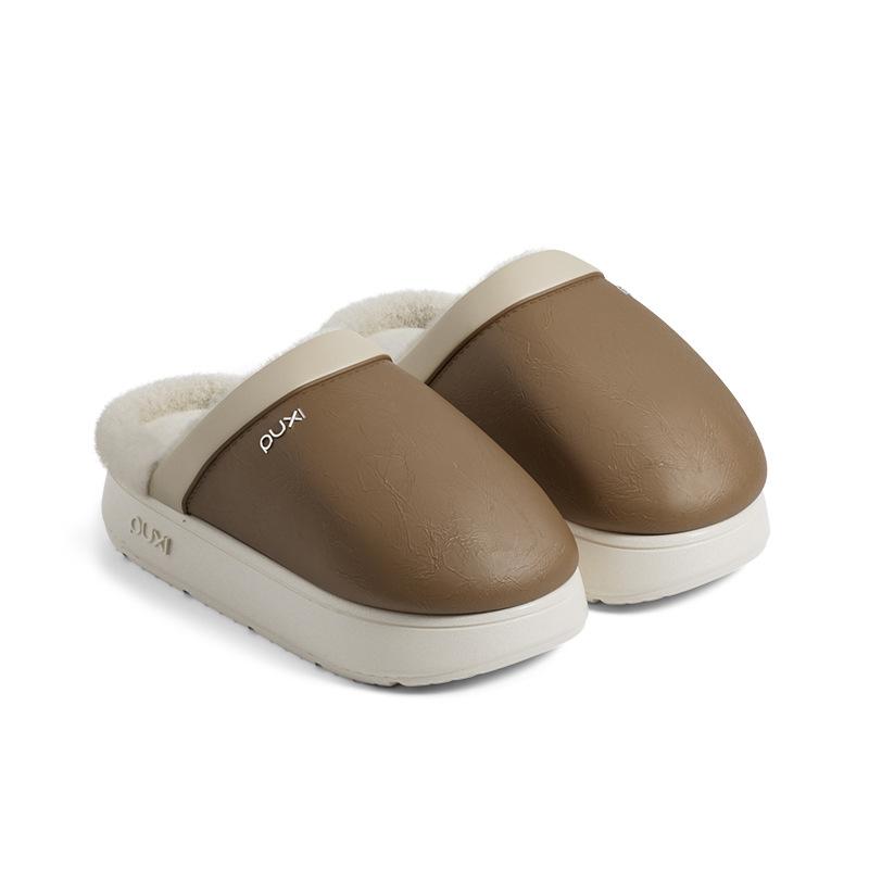 Puxi Qiwu cotton slippers home comfortable couple velvet warm thick bottom non-slip simple anti-splashing cotton slippers