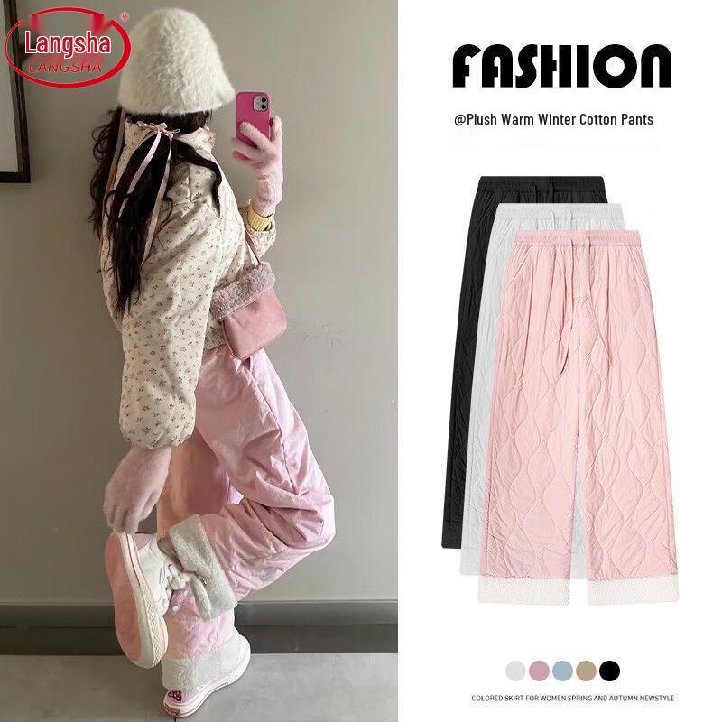 

Women s Lamb Wool Lined Wide Leg Winter Pants L