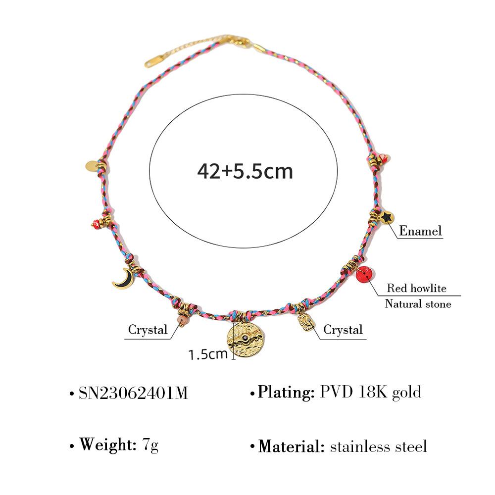 French Vintage Bohemian Woven Choker Necklace With Titanium Steel Pendant For Women