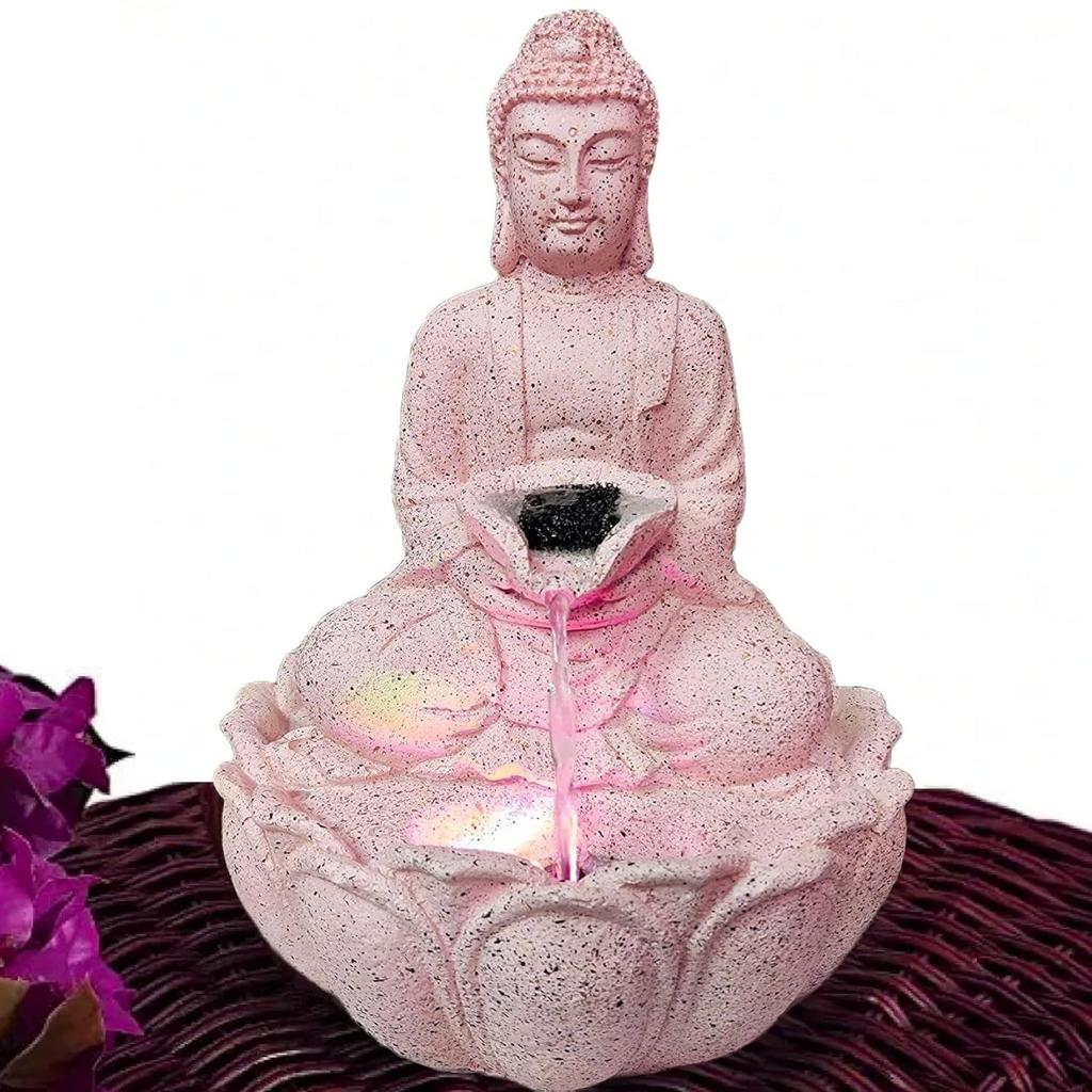Rose Gold Buddha Statue Statues Water Fountain for Living Room Home Decor Good Luck Table Top Indoor Outdoor Gift