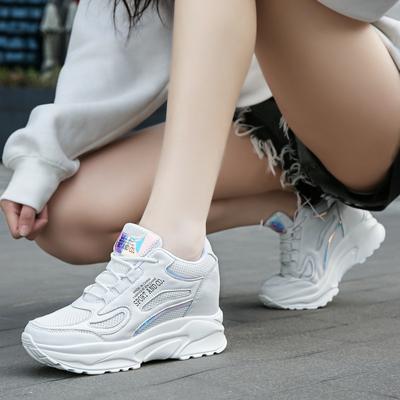 2024 Spring and Autumn New Style Mesh Breathable Inner Height Increasing Women's Shoes Thick-soled Dad Shoes