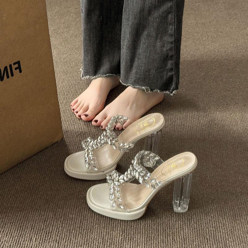 

Women s Comfortable Flip Flops High Heeled Height Increasing Rhinestone Decoration Sandals - Multi Purpose Home Outdoor Casual Shoes 39