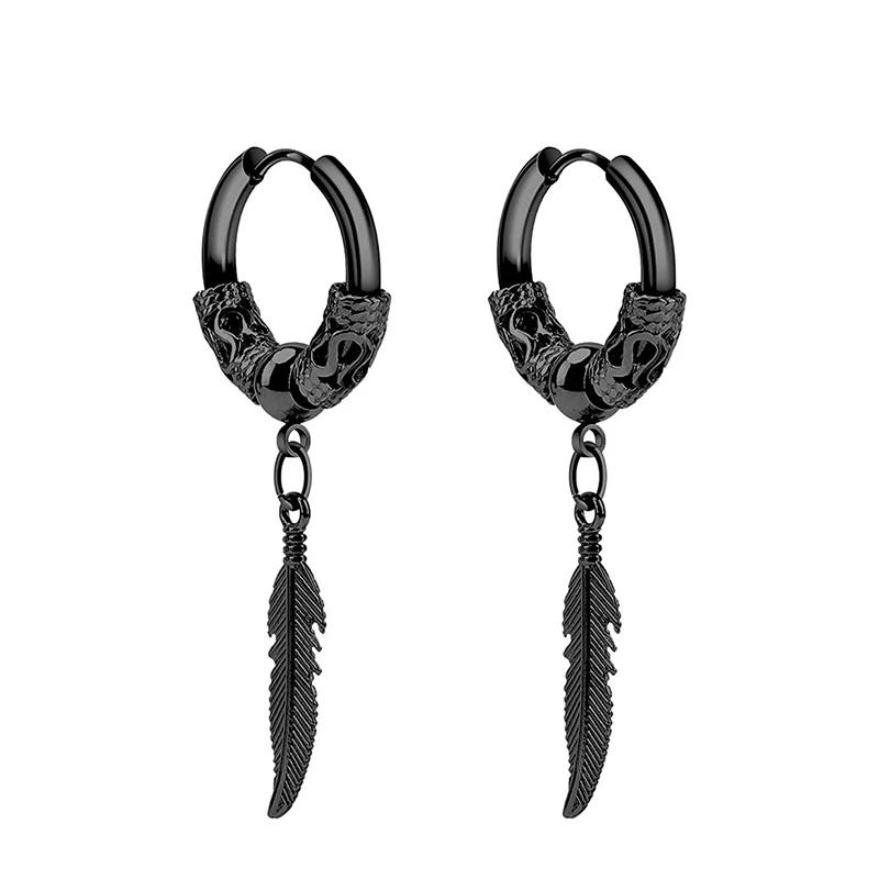 2PCStainless Steel Punk Men's Hoop Earrings For Women Hip Hop Totem Earring For Men Earrings Gothic Ear Stud Jewelry Party Gift
