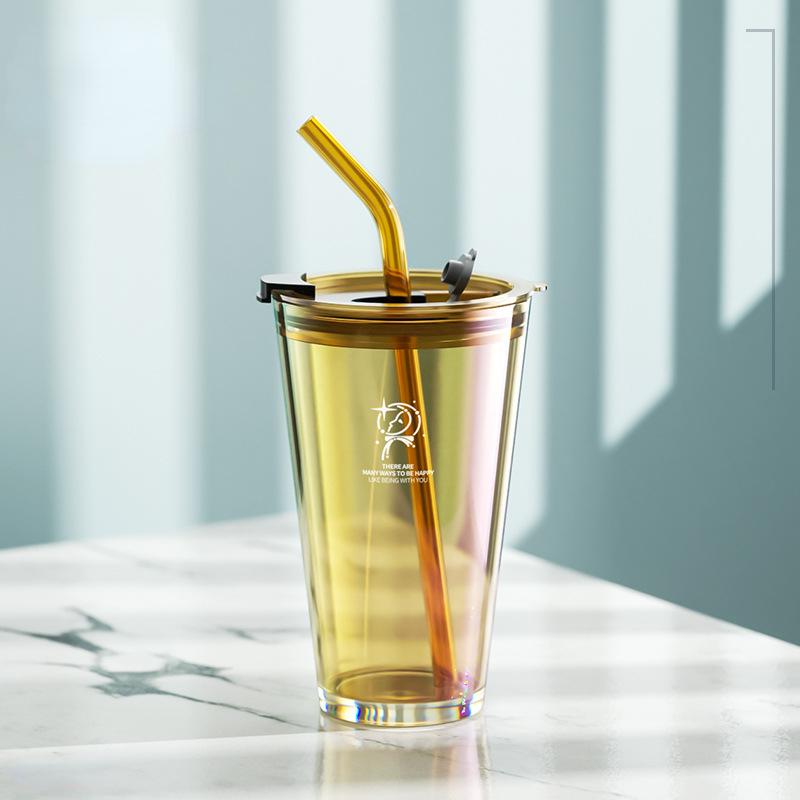 

Стеклянные чашки для кофе на 450 мл с крышками и трубочками, толстая стеклянная кружка, термостойкая чашка для молока, сока, воды, посуда для напитков дубильная кора