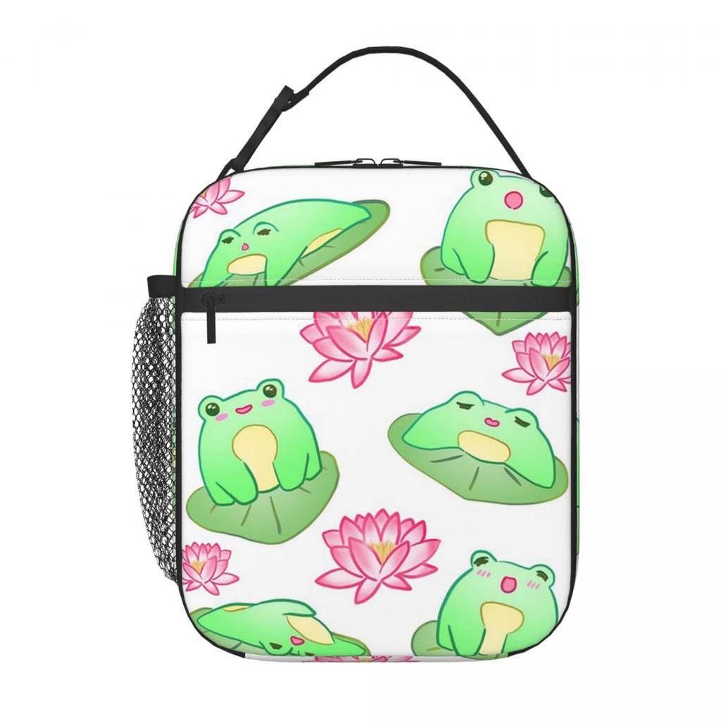 Cartoon Cute Frog Pattern On Lotus Leaves Insulated Lunch Bag for Women Kids Portable Food Boxes Thermal Lunch Box Tote