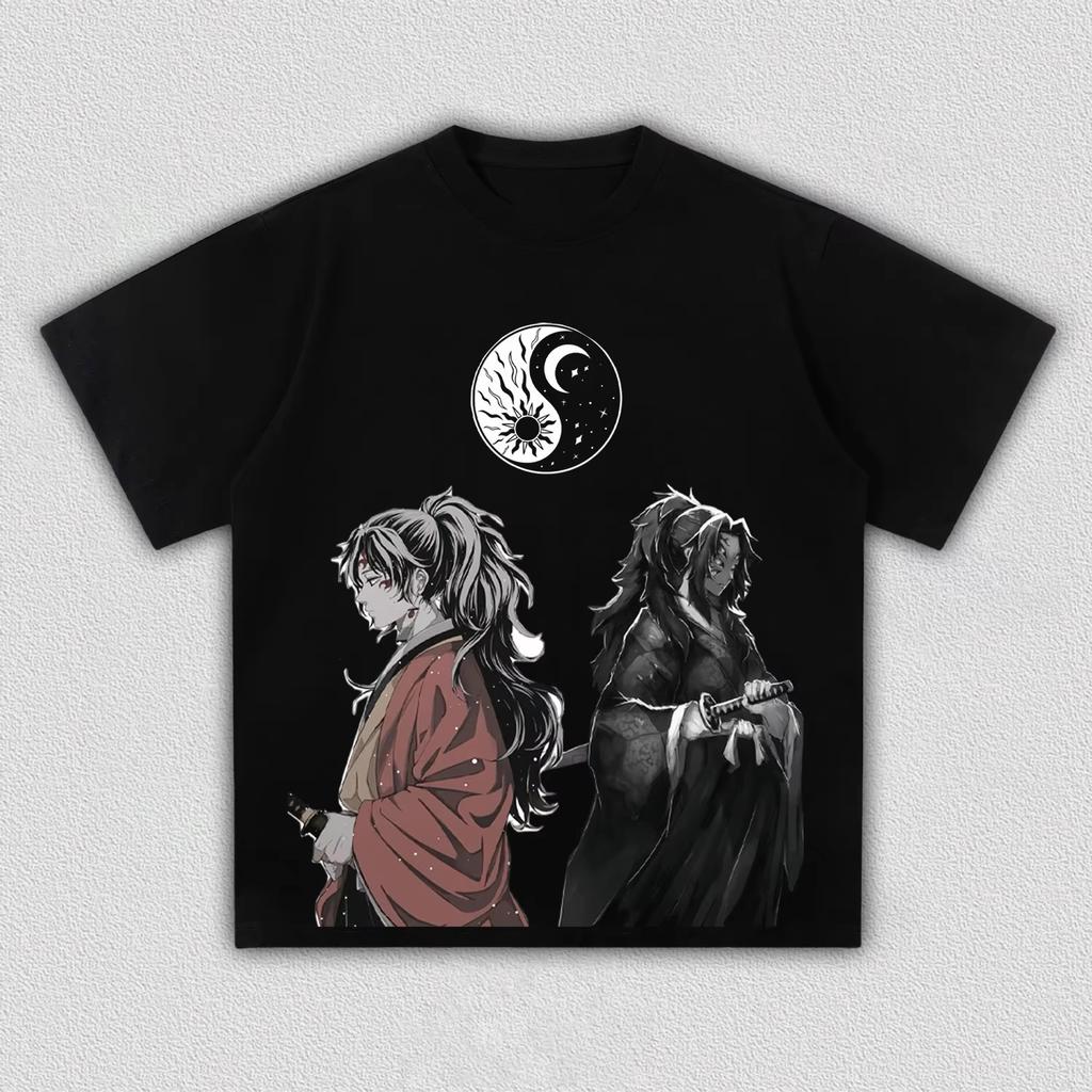 Unisex Demon Slayer Yoriichi & Kokushibo Yin Yang Anime Graphic T-Shirt, Cool Comic Print Casual Streetwear Women And Men T-shirt