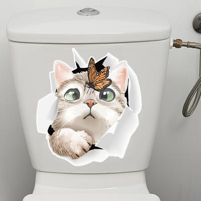 Yousheng Decorative Toilet Sticker Self-adhesive Waterproof Easy-peel Traceless Bathroom Toilet Lid Sticker Cat Shaped Decal