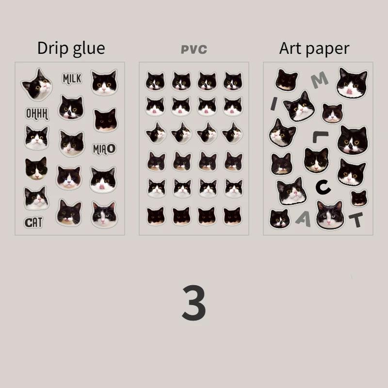 Mr. Paper Cute Cat Head Flat Sticker Cartoon Animal Guka DIY Handbook Decoration Kawaii Stickers Stationery 4 Style