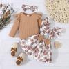 European & American Pastoral Style Infant Romper 3-Piece Set: Bow Floral Suspender Skirt