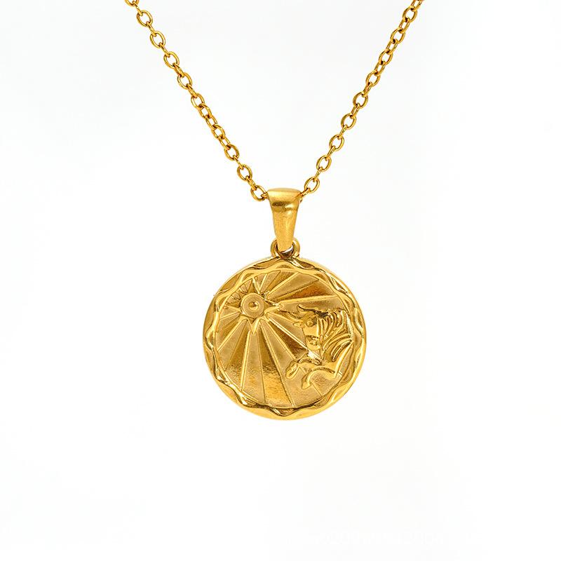 2026 Fashion Cold Wind Necklace Personality Trend Round Brand Pendant Women's Twelve Constellation Jewelry
