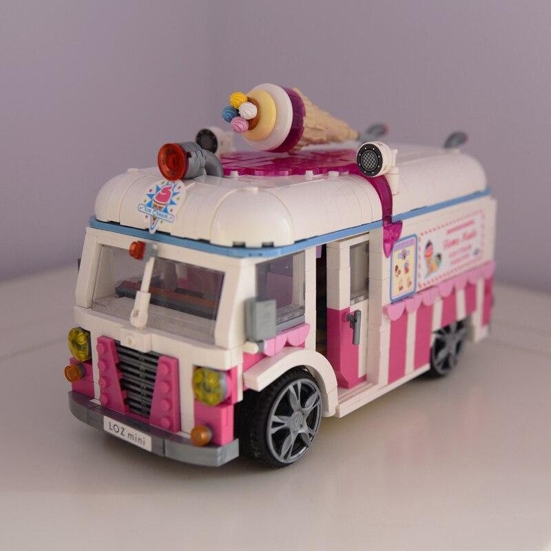 LOZ 1112 Vehicle Model Pink Ice Cream Van Car Truck Shop Store 3D Model Mini Blocks Bricks Building Toy for Children Gift No Box