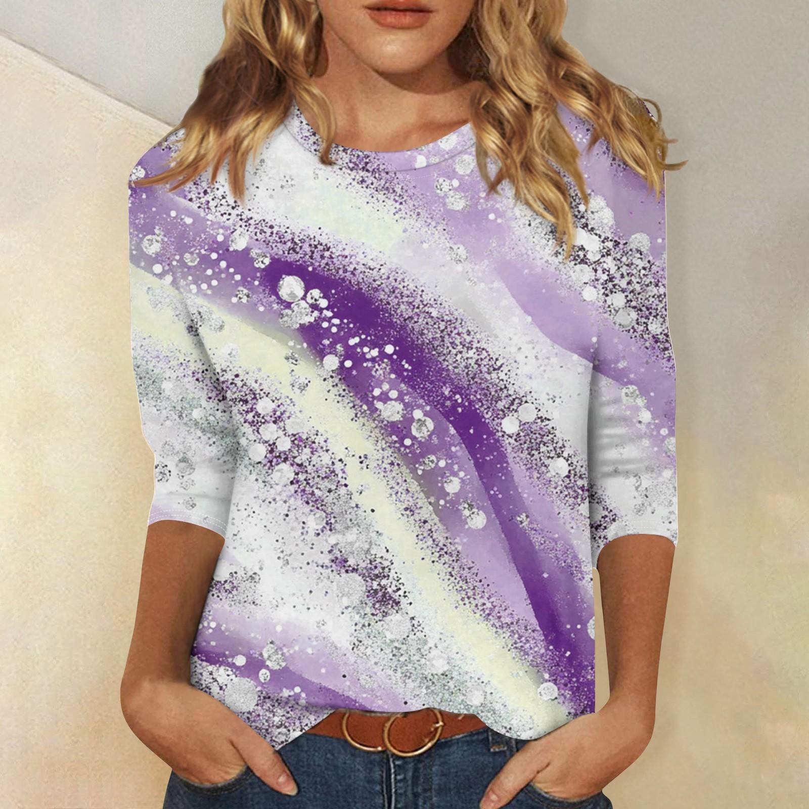 

Women s Fashion Casual Round Neck 3/4 Sleeve Loose Printed T-Shirt Ladies Top XXL