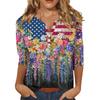 Women Casual V Neck Button Three Quarter Sleeve Top Floral Print Lightweight Loose Fit Blouse for Summer Autumn