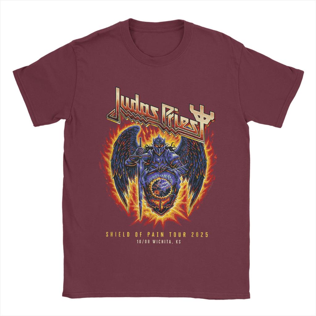 Men's Judas Priest  Shield Of Pain Tour 2025 T Shirt Band 100% Cotton Merch Casual Short Sleeve Round Neck Tee Plus Size T-Shirt