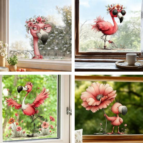 Cute Animal Window Cling Removable Cartoon Squirrel Raccoon Frog Panda Fox Glass Decals for Home Classroom Office Kids' Room Decor