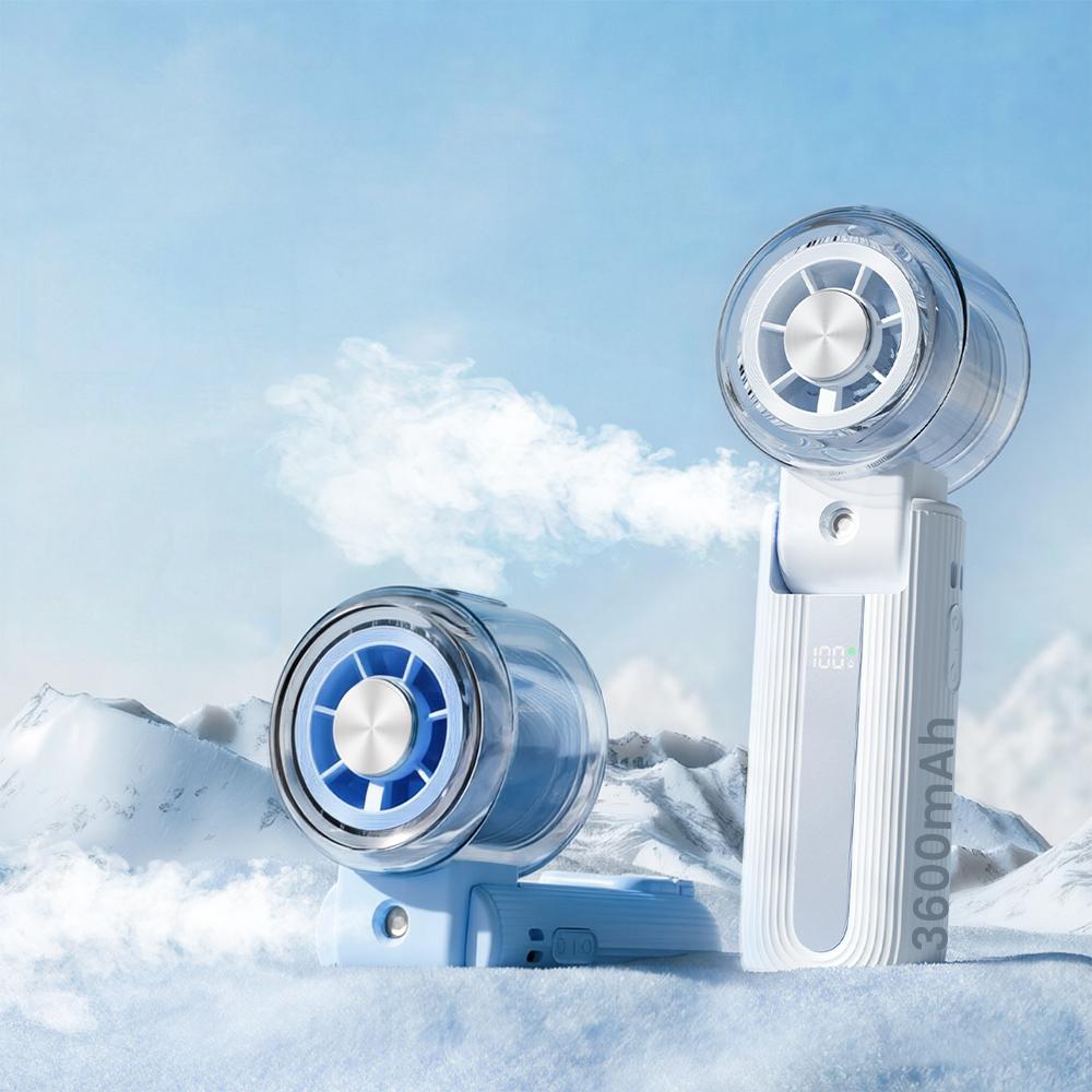 Portable Handheld Misting Fan Ice Cooling Fan Semiconductor Compressed Air Humidifier USB Folding Fan 3600mAh Summer Gift