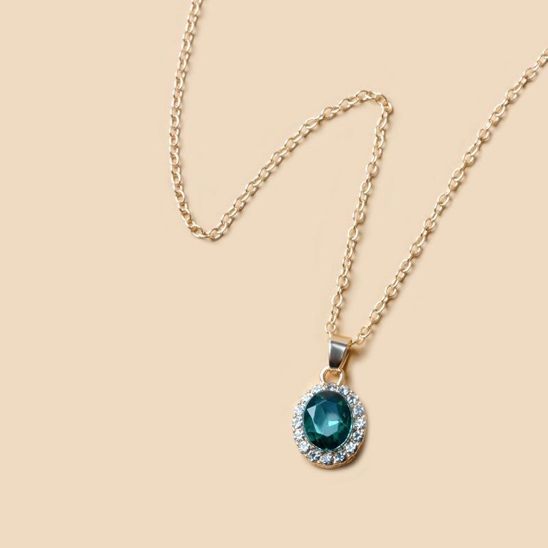 Crystal gemstone necklace personalized oval jewelry fashion round clavicle chain alloy pendant women
