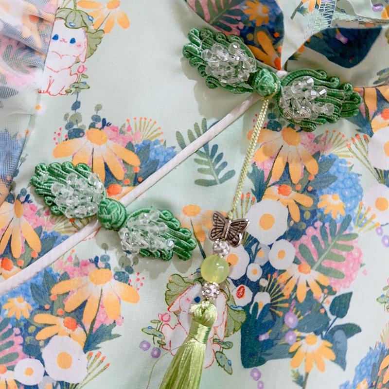 Girls' Summer Puff Sleeve Cheongsam Princess Dress