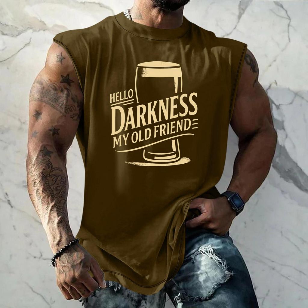 Men's Sleeveless Muscle Tank Top with Beer Themed Graphic Print Vintage Style Casual Summer Vest for Outdoor Activities