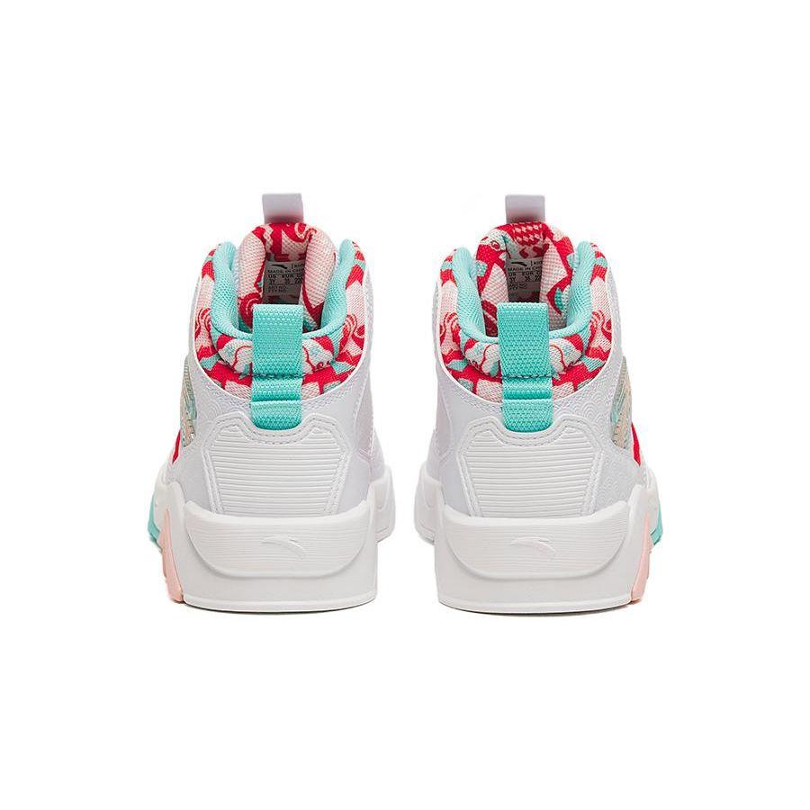 Anta Kids Anti-Kick Wear-Resistant High-Top Skate Shoes Kids Skate Shoes White Pink Blue 322318009-8