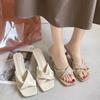 Summer Slipon High Heels With Pu Upper For Casual Womens Footwear