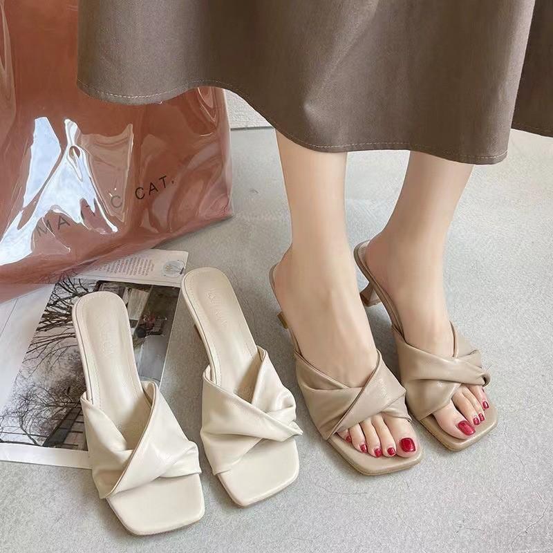 Summer Slipon High Heels With Pu Upper For Casual Womens Footwear