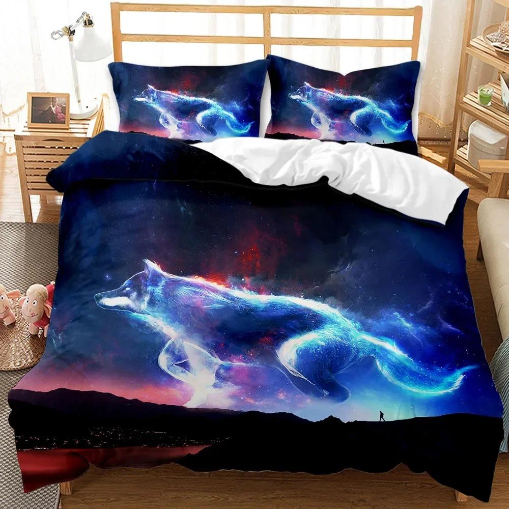3D Print Wolf Duvet Cover Set Animal Theme Bedding Set Retro Wolf Blue Sky Double Queen King Size Soft Polyester Qulit Cover